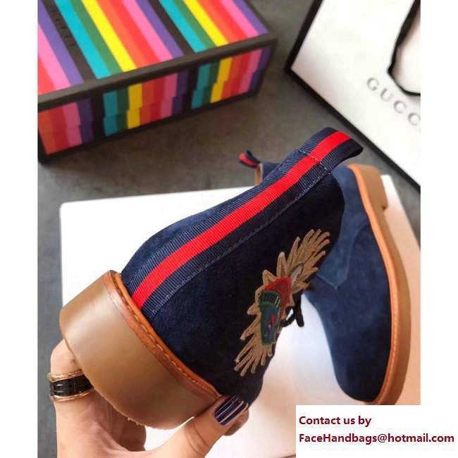 Gucci Suede Boots with Appliques 473023 Blue UFO and Owl 2017 - Click Image to Close