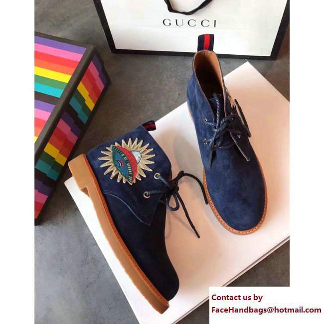Gucci Suede Boots with Appliques 473023 Blue UFO and Owl 2017 - Click Image to Close