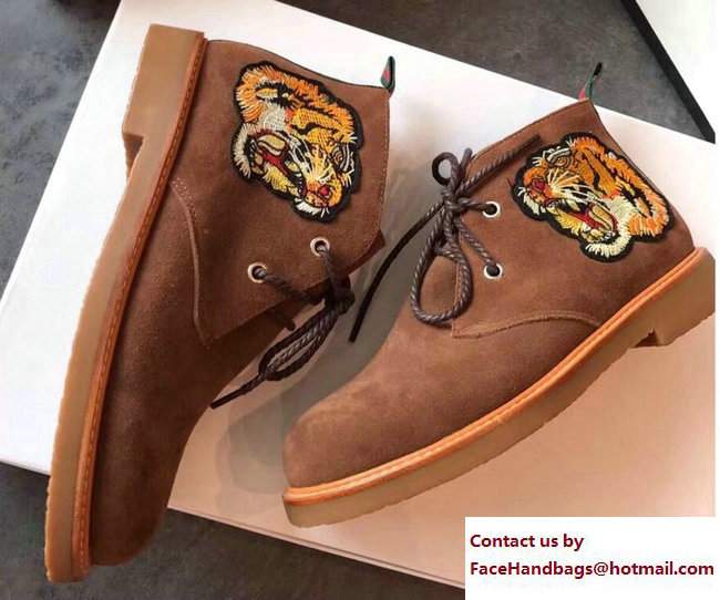 Gucci Suede Boots with Appliques 473023 Taupe Tiger 2017