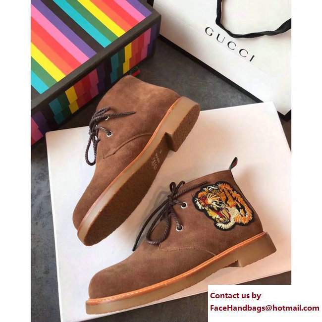 Gucci Suede Boots with Appliques 473023 Taupe Tiger 2017