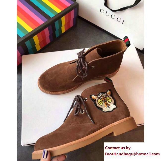 Gucci Suede Boots with Appliques 473023 Taupe UFO and Owl 2017