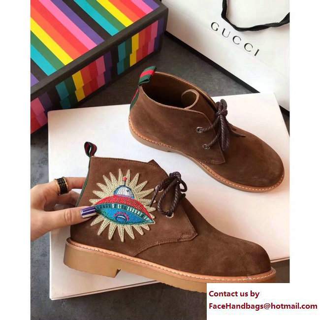 Gucci Suede Boots with Appliques 473023 Taupe UFO and Owl 2017