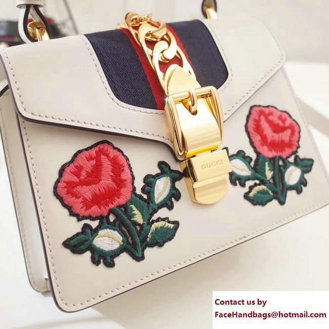 Gucci Sylvie Leather Top Handle Shoulder Mini Bag 470270 White/Flower 2017