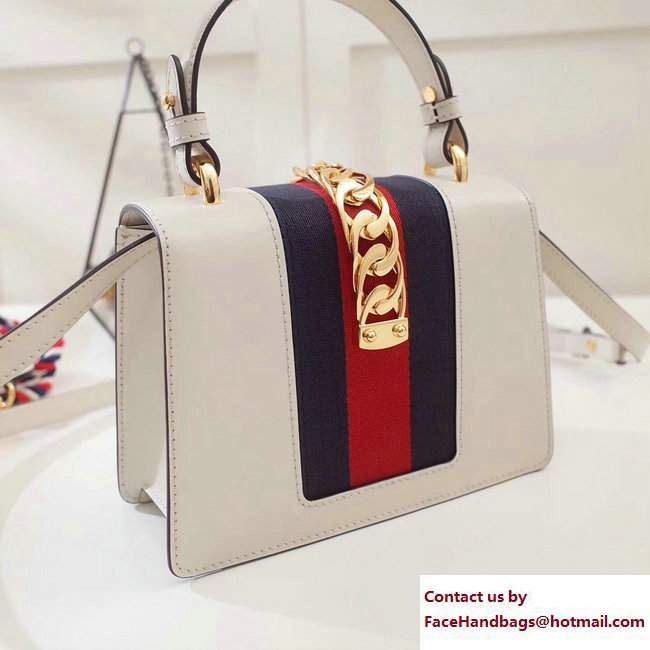 Gucci Sylvie Leather Top Handle Shoulder Mini Bag 470270 White/Flower 2017 - Click Image to Close