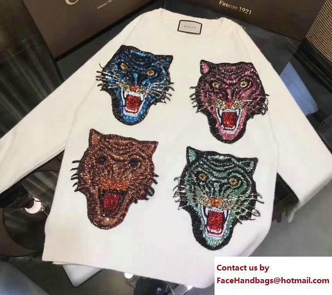 Gucci Tiger Face Sweatshirt 457928 White 2017