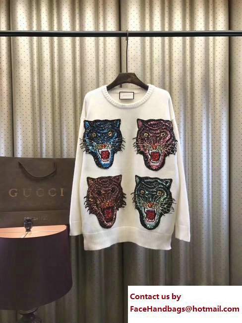Gucci Tiger Face Sweatshirt 457928 White 2017