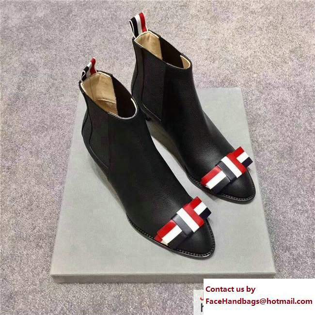 Gucci Web Bow Leather Ankle Boots Black 2017