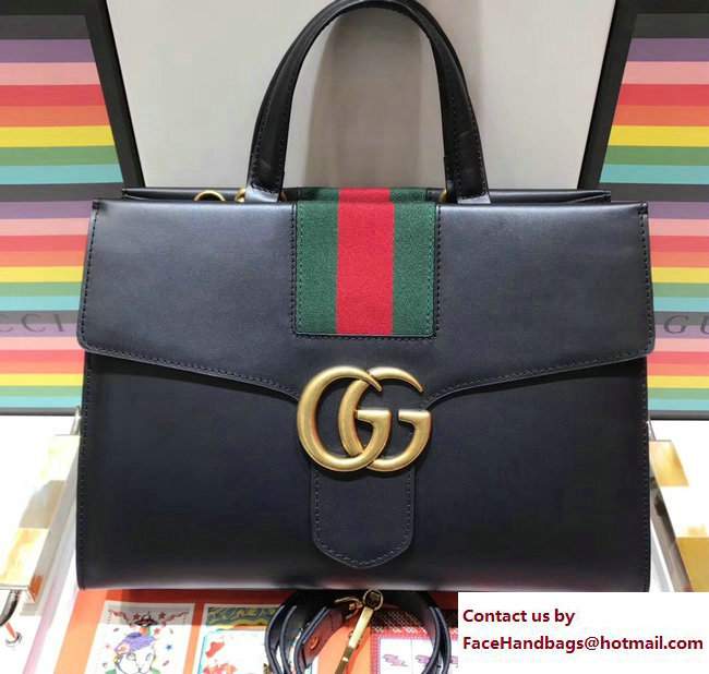 Gucci Web GG Marmont Top Handle Bag 476470 Black 2017 - Click Image to Close