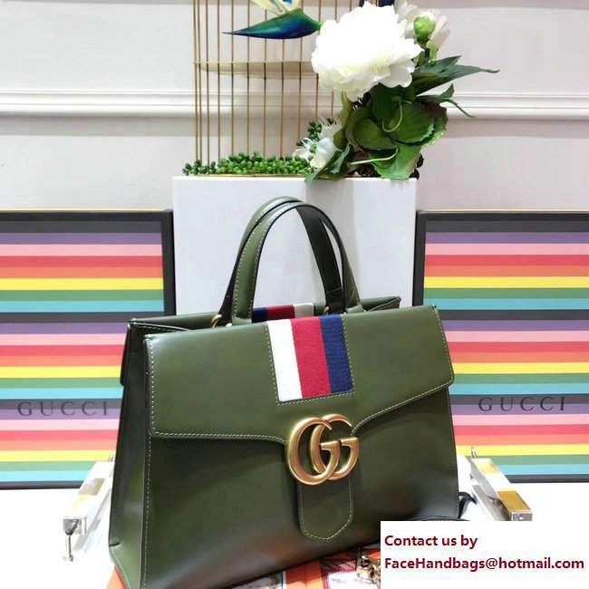 Gucci Web GG Marmont Top Handle Bag 476470 Green 2017 - Click Image to Close