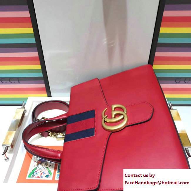 Gucci Web GG Marmont Top Handle Bag 476470 Red 2017 - Click Image to Close