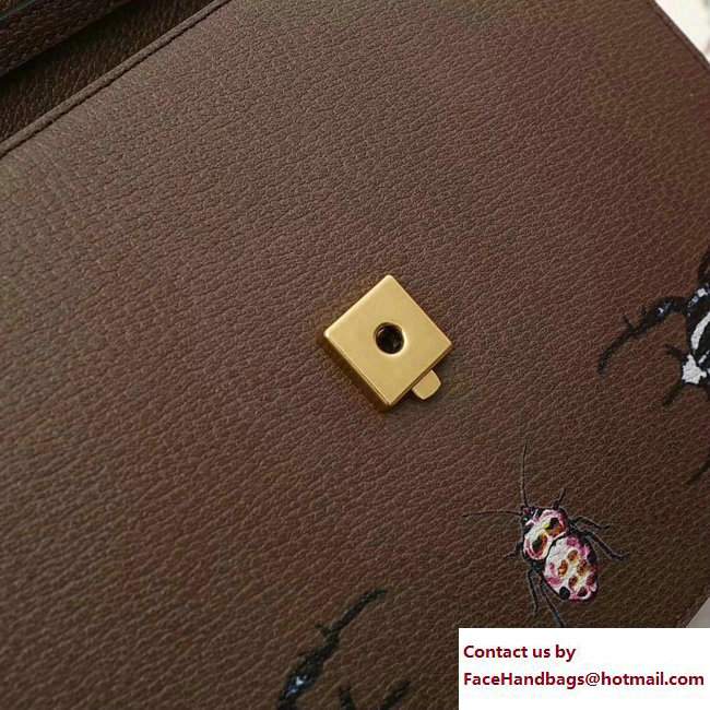 Gucci Web Moth Leather Medium Top Handle Bag 488691 Coffee 2017