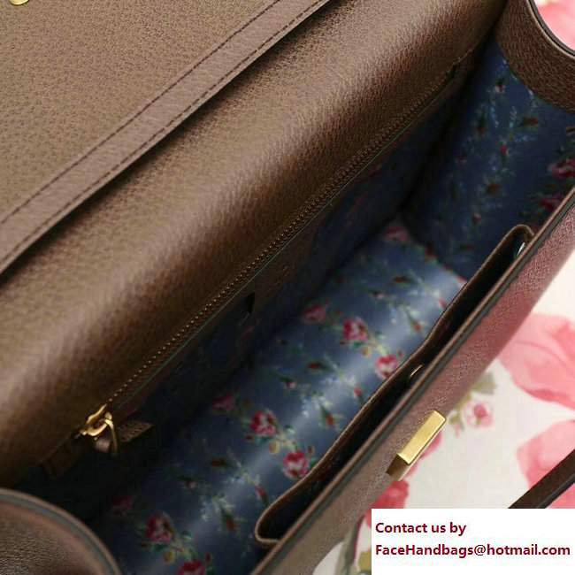 Gucci Web Moth Leather Medium Top Handle Bag 488691 Coffee 2017 - Click Image to Close