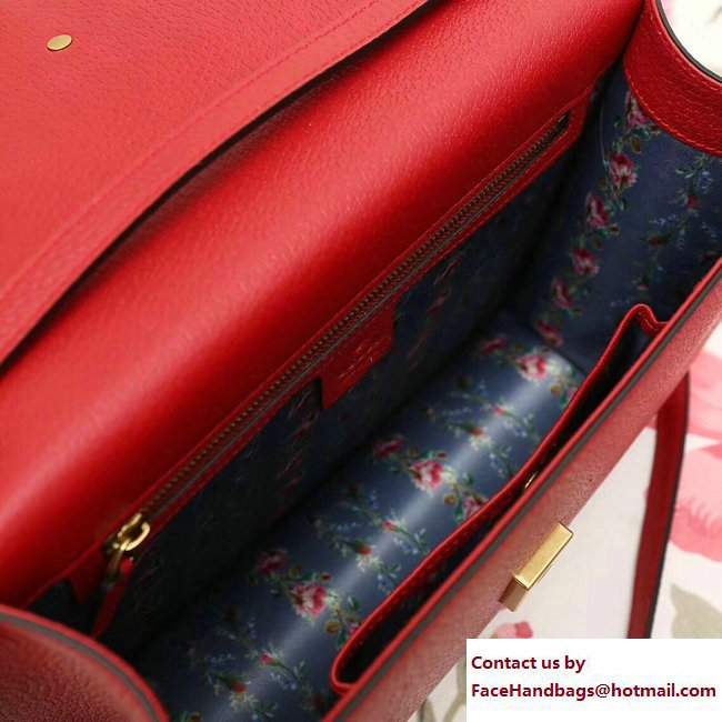 Gucci Web Moth Leather Medium Top Handle Bag 488691 Red 2017