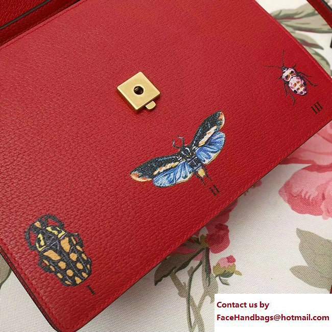 Gucci Web Moth Leather Medium Top Handle Bag 488691 Red 2017