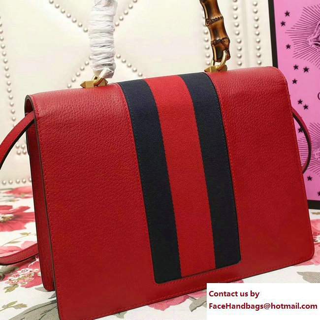 Gucci Web Moth Leather Medium Top Handle Bag 488691 Red 2017 - Click Image to Close