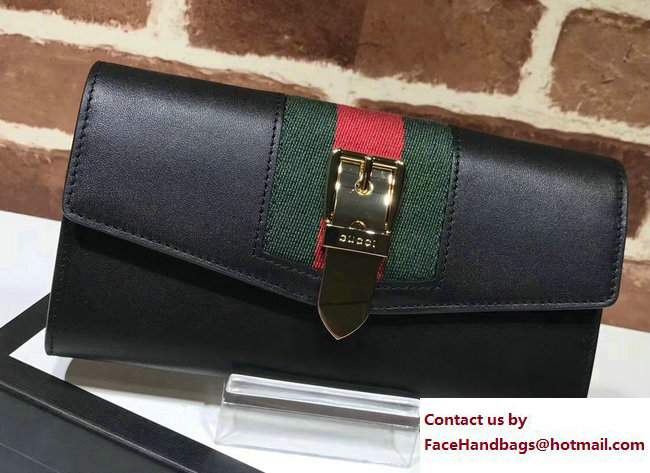 Gucci Web Sylvie Leather Continental Wallet 476084 Black 2017