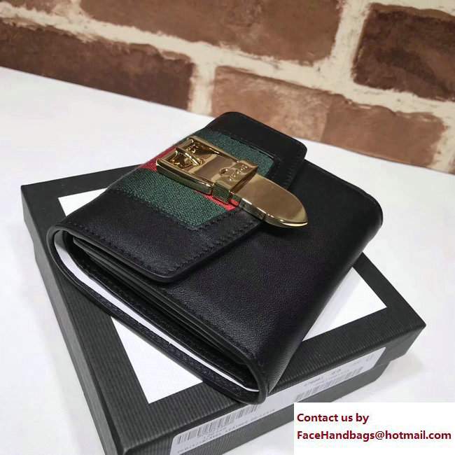 Gucci Web Sylvie Leather Small Wallet 476081 Black 2017