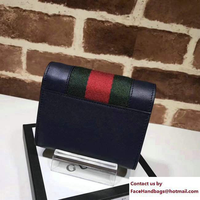 Gucci Web Sylvie Leather Small Wallet 476081 Blue 2017 - Click Image to Close