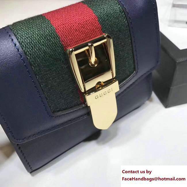 Gucci Web Sylvie Leather Small Wallet 476081 Blue 2017