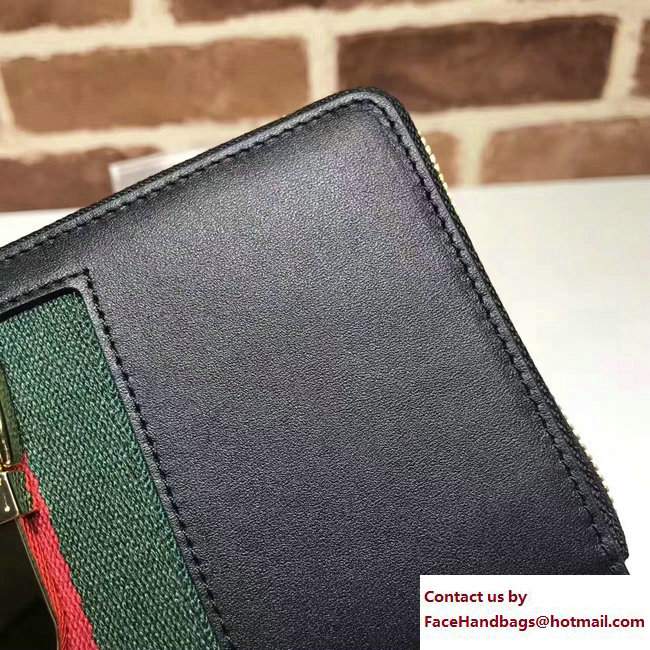 Gucci Web Sylvie Leather Zip Around Wallet 476083 Black 2017
