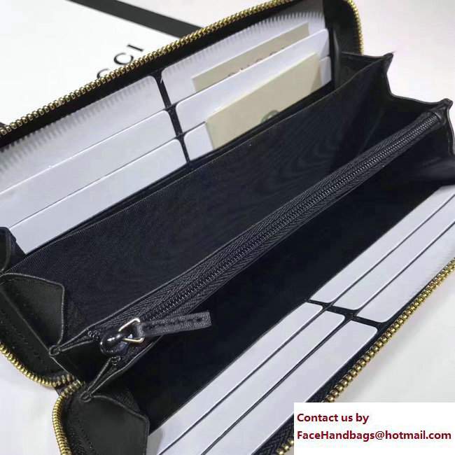 Gucci Web Sylvie Leather Zip Around Wallet 476083 Black 2017 - Click Image to Close
