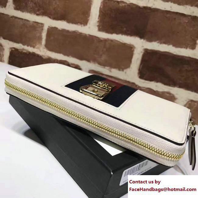 Gucci Web Sylvie Leather Zip Around Wallet 476083 White 2017 - Click Image to Close