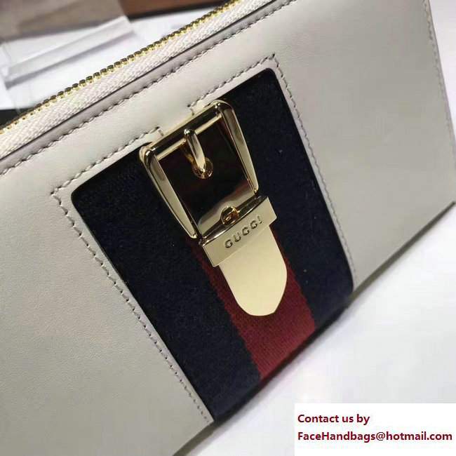 Gucci Web Sylvie Leather Zip Around Wallet 476083 White 2017 - Click Image to Close