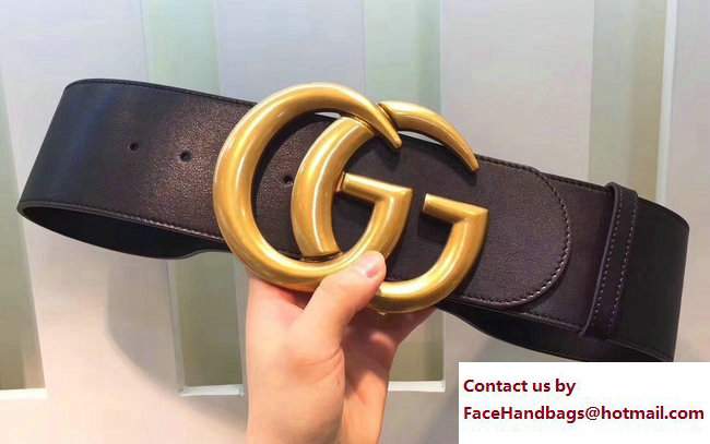 Gucci Width 7cm Wide Leather Belt With Double G Buckle Black 2017