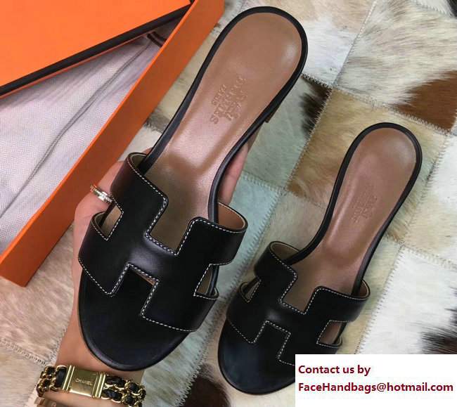 Hermes Heel 5cm Oasis Slipper Sandals in Box Calfskin Black