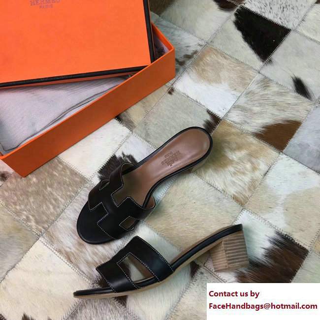 Hermes Heel 5cm Oasis Slipper Sandals in Box Calfskin Black - Click Image to Close