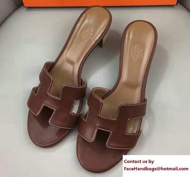 Hermes Heel 5cm Oasis Slipper Sandals in Box Calfskin Brown - Click Image to Close