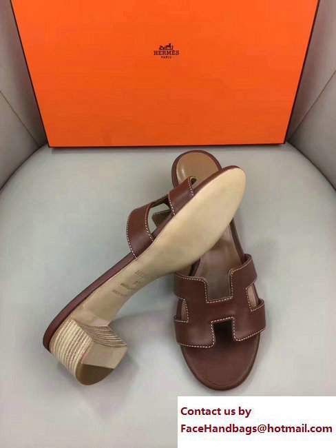 Hermes Heel 5cm Oasis Slipper Sandals in Box Calfskin Brown