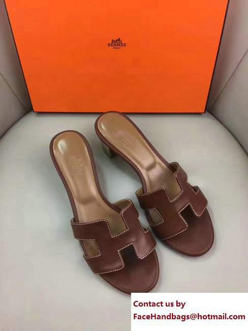 Hermes Heel 5cm Oasis Slipper Sandals in Box Calfskin Brown