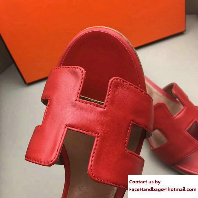 Hermes Heel 5cm Oasis Slipper Sandals in Box Calfskin Red - Click Image to Close