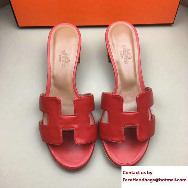 Hermes Heel 5cm Oasis Slipper Sandals in Box Calfskin Red