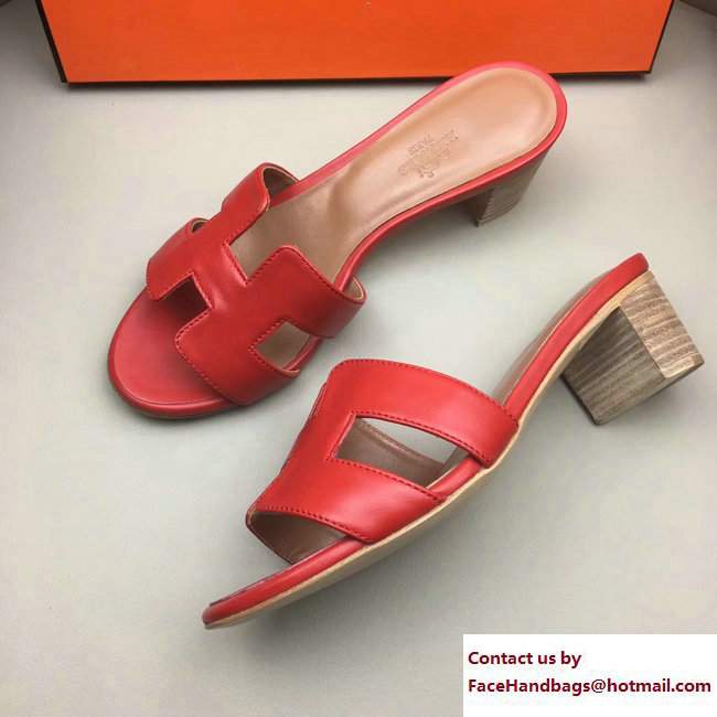 Hermes Heel 5cm Oasis Slipper Sandals in Box Calfskin Red