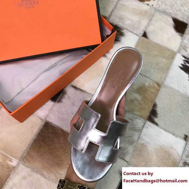 Hermes Heel 5cm Oasis Slipper Sandals in Box Calfskin Silver
