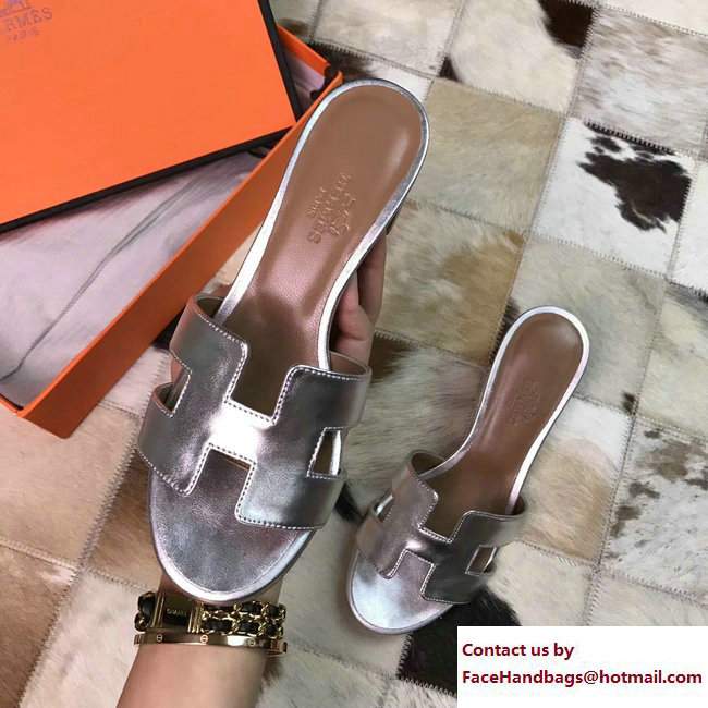 Hermes Heel 5cm Oasis Slipper Sandals in Box Calfskin Silver - Click Image to Close