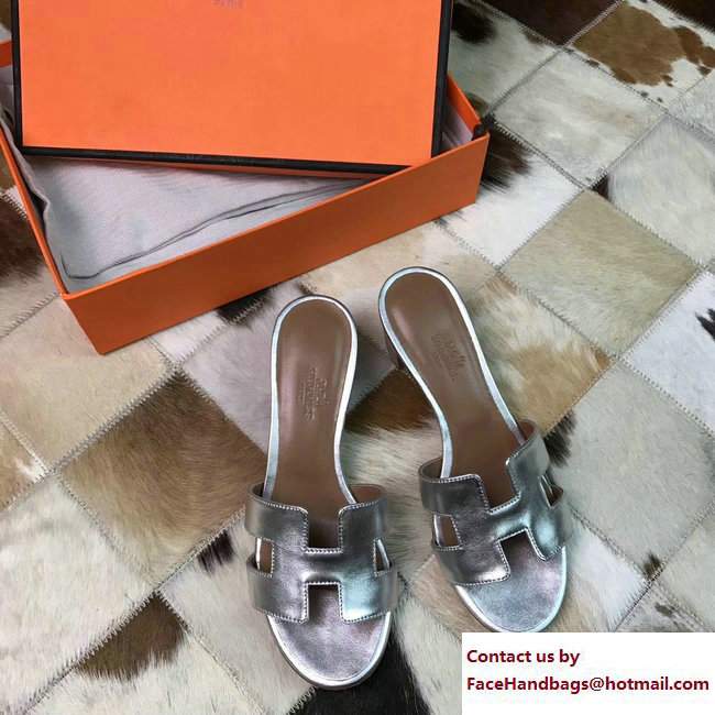 Hermes Heel 5cm Oasis Slipper Sandals in Box Calfskin Silver