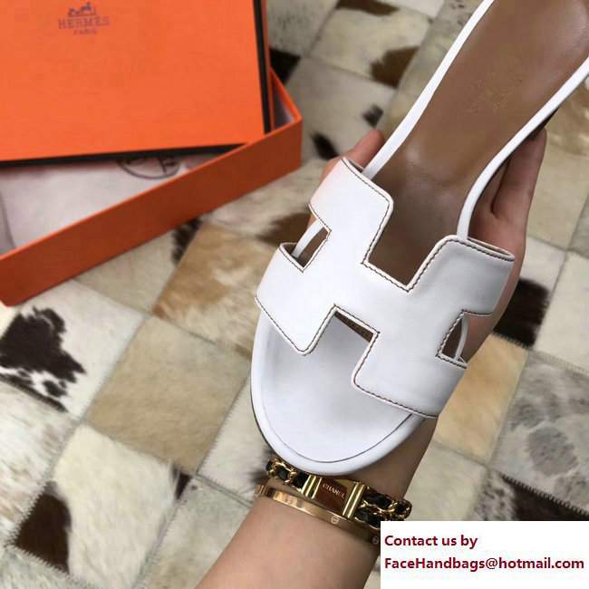 Hermes Heel 5cm Oasis Slipper Sandals in Box Calfskin White - Click Image to Close
