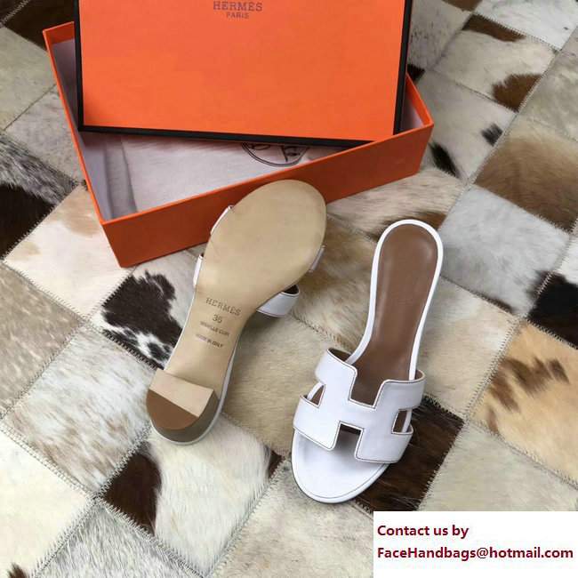 Hermes Heel 5cm Oasis Slipper Sandals in Box Calfskin White - Click Image to Close