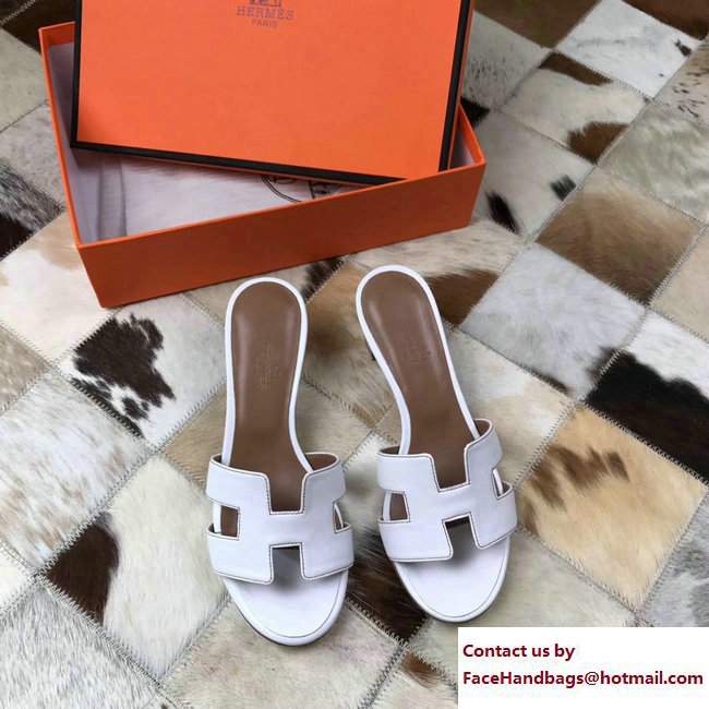 Hermes Heel 5cm Oasis Slipper Sandals in Box Calfskin White
