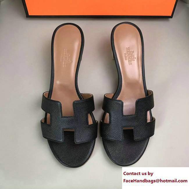Hermes Heel 5cm Oasis Slipper Sandals in Epsom Calfskin Black/Brown - Click Image to Close