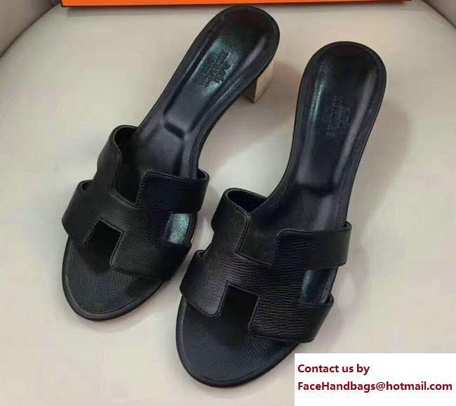 Hermes Heel 5cm Oasis Slipper Sandals in Epsom Calfskin Black - Click Image to Close