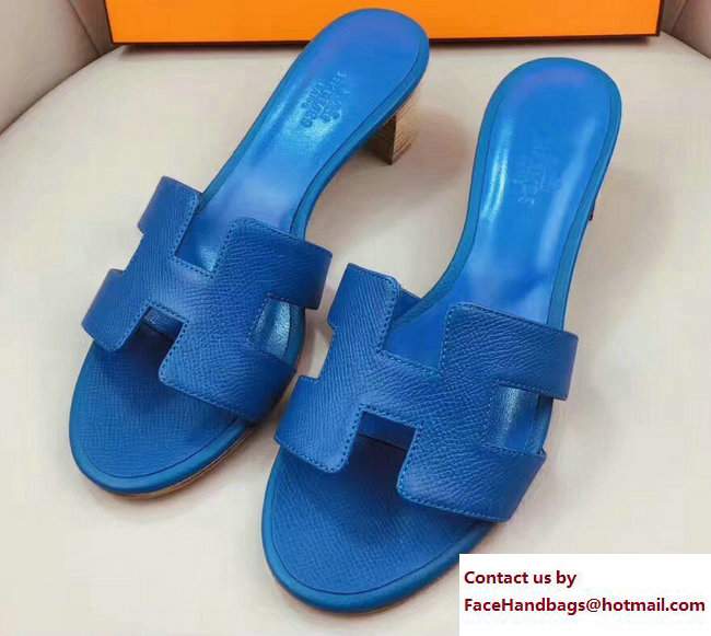 Hermes Heel 5cm Oasis Slipper Sandals in Epsom Calfskin Blue - Click Image to Close