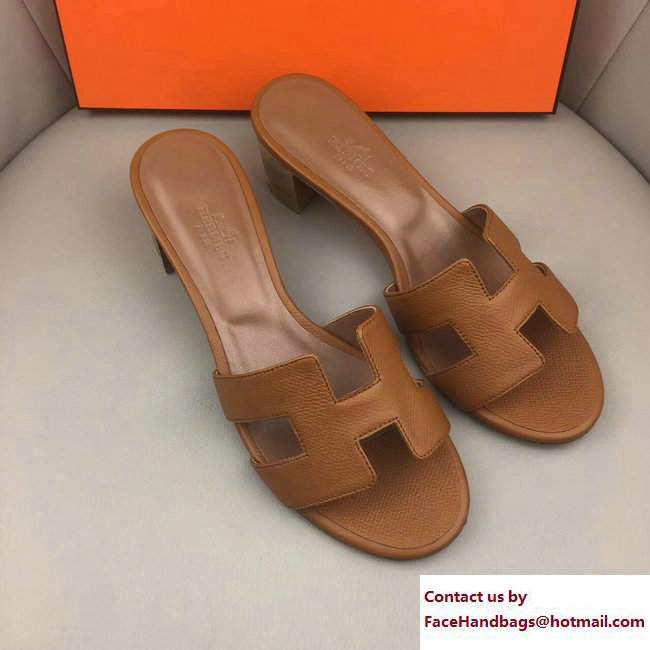 Hermes Heel 5cm Oasis Slipper Sandals in Epsom Calfskin Brown - Click Image to Close