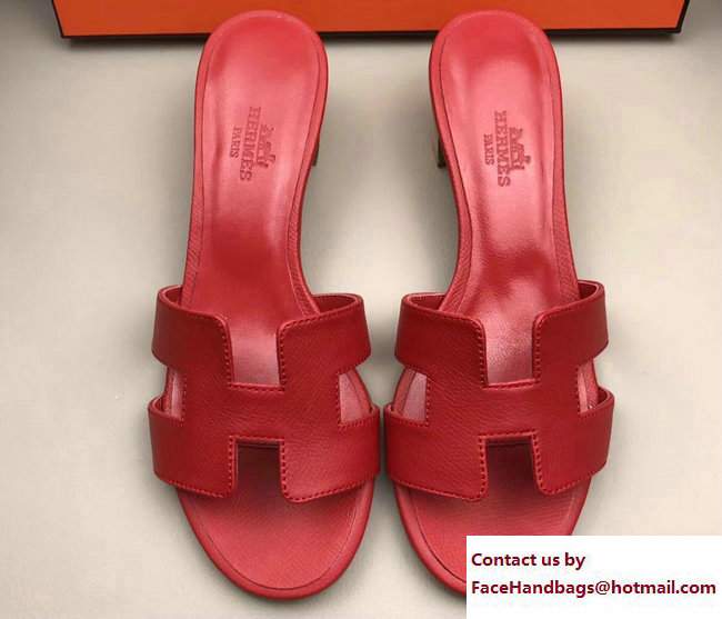 Hermes Heel 5cm Oasis Slipper Sandals in Epsom Calfskin Dark Red