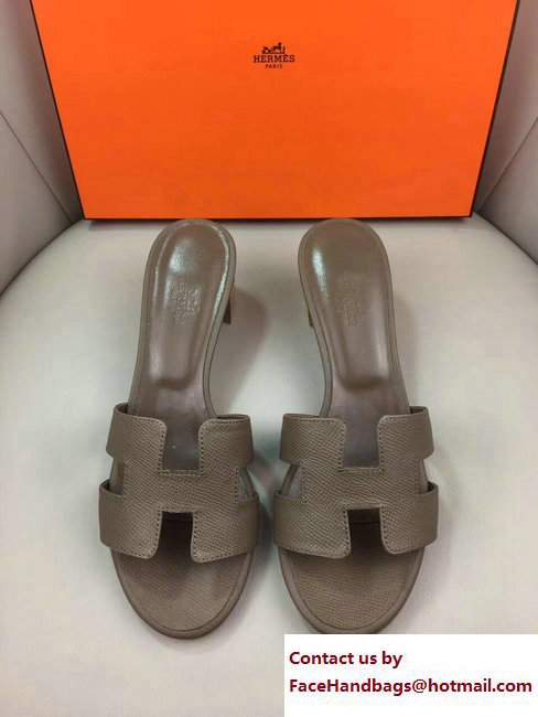 Hermes Heel 5cm Oasis Slipper Sandals in Epsom Calfskin Etoupe