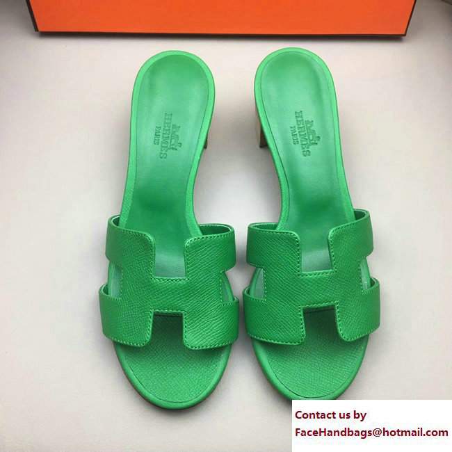 Hermes Heel 5cm Oasis Slipper Sandals in Epsom Calfskin Grass Green