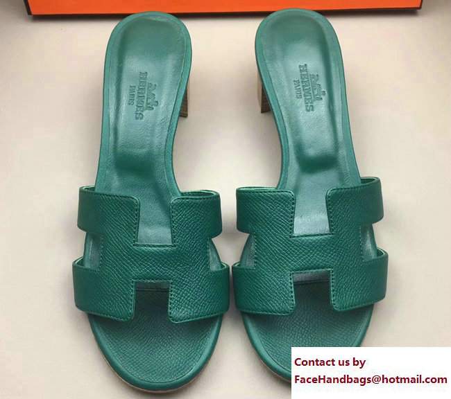 Hermes Heel 5cm Oasis Slipper Sandals in Epsom Calfskin Green